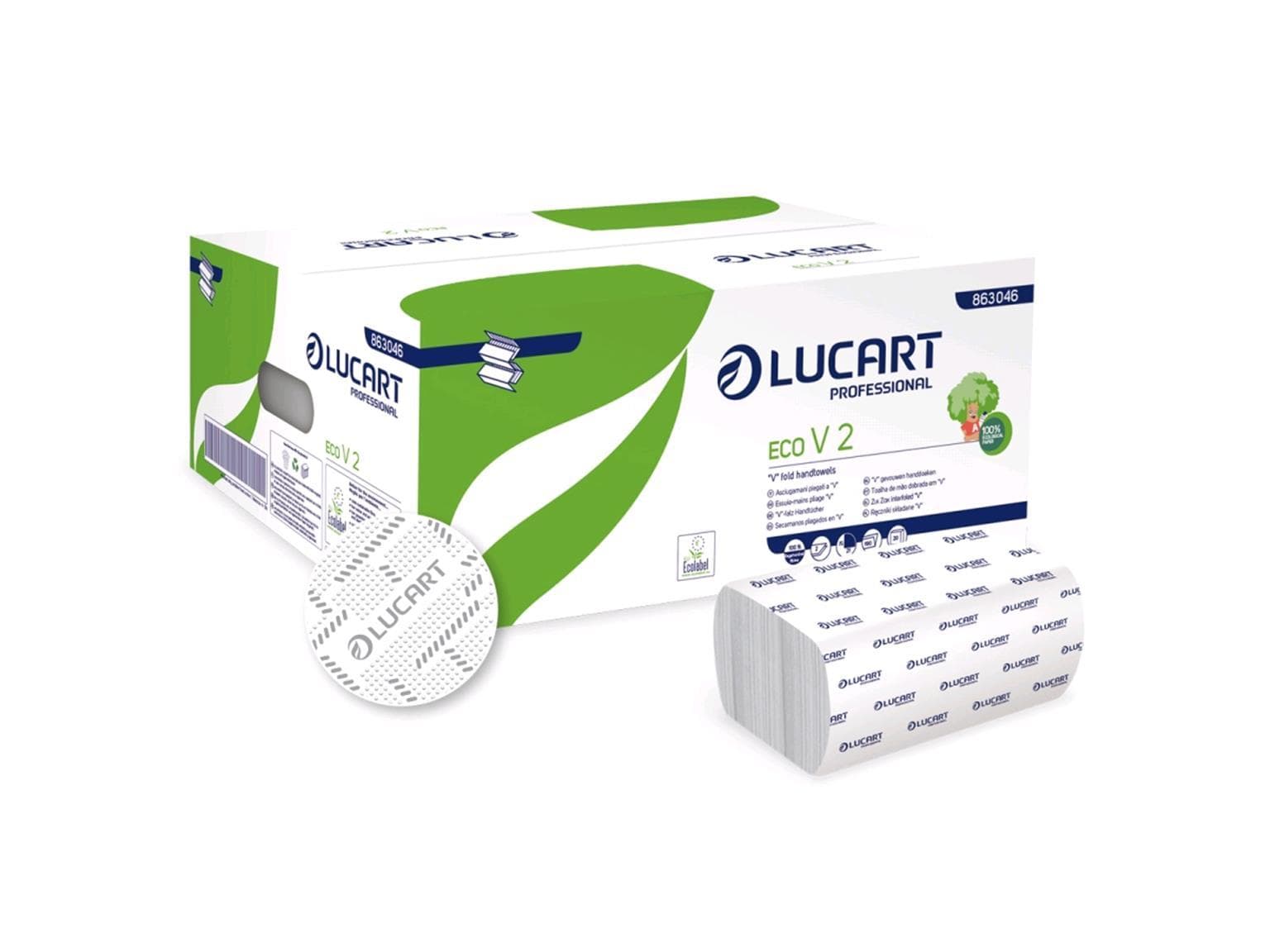 Serviettes pliées Eco V 2, éco-blanc, 2 plis, blanc brillant, pliage en V, 21 x 21 cm,