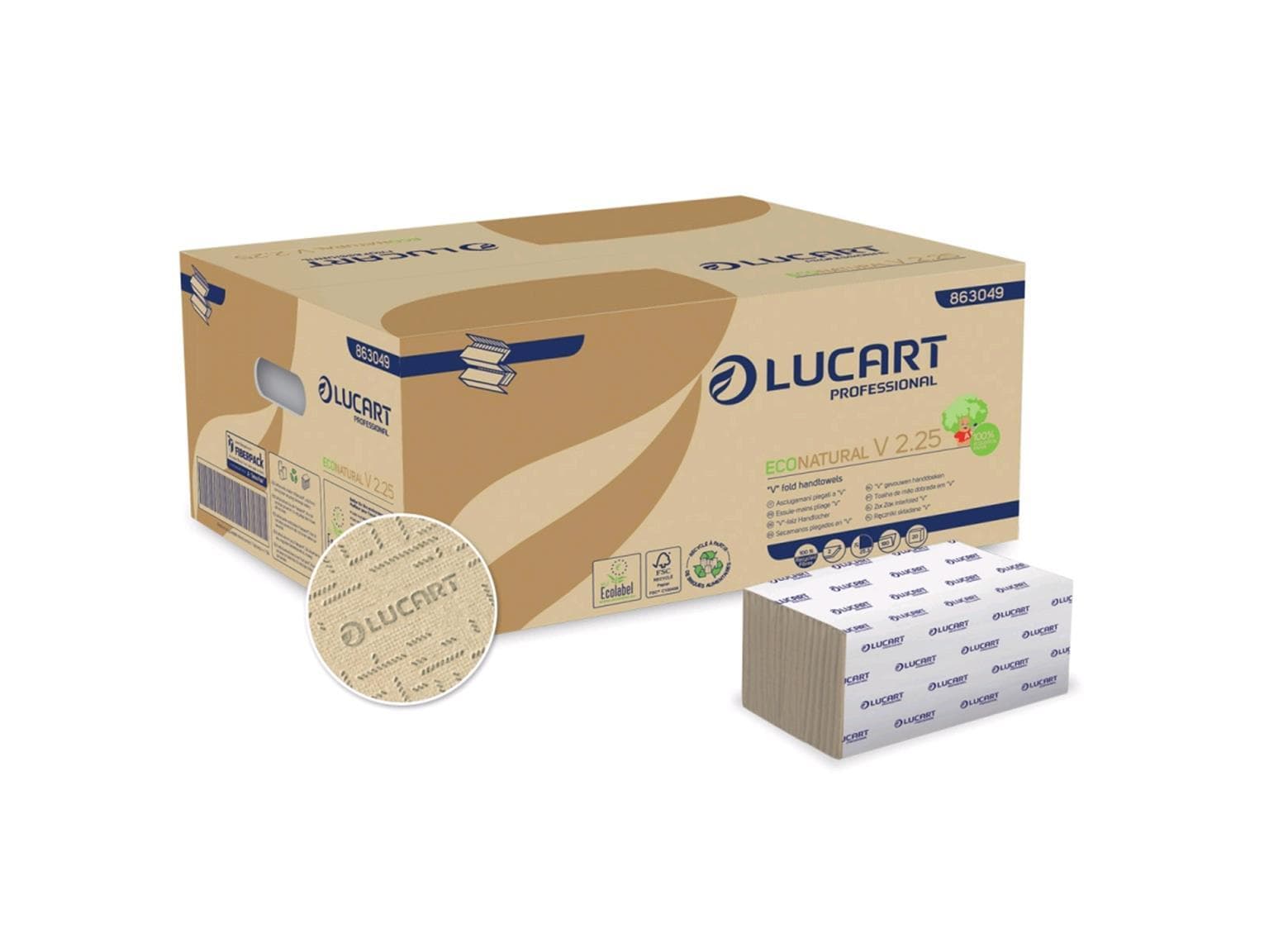 Serviettes pliées EcoNatural V 2,25, carton de boisson 100 % recyclé, 2 plis,