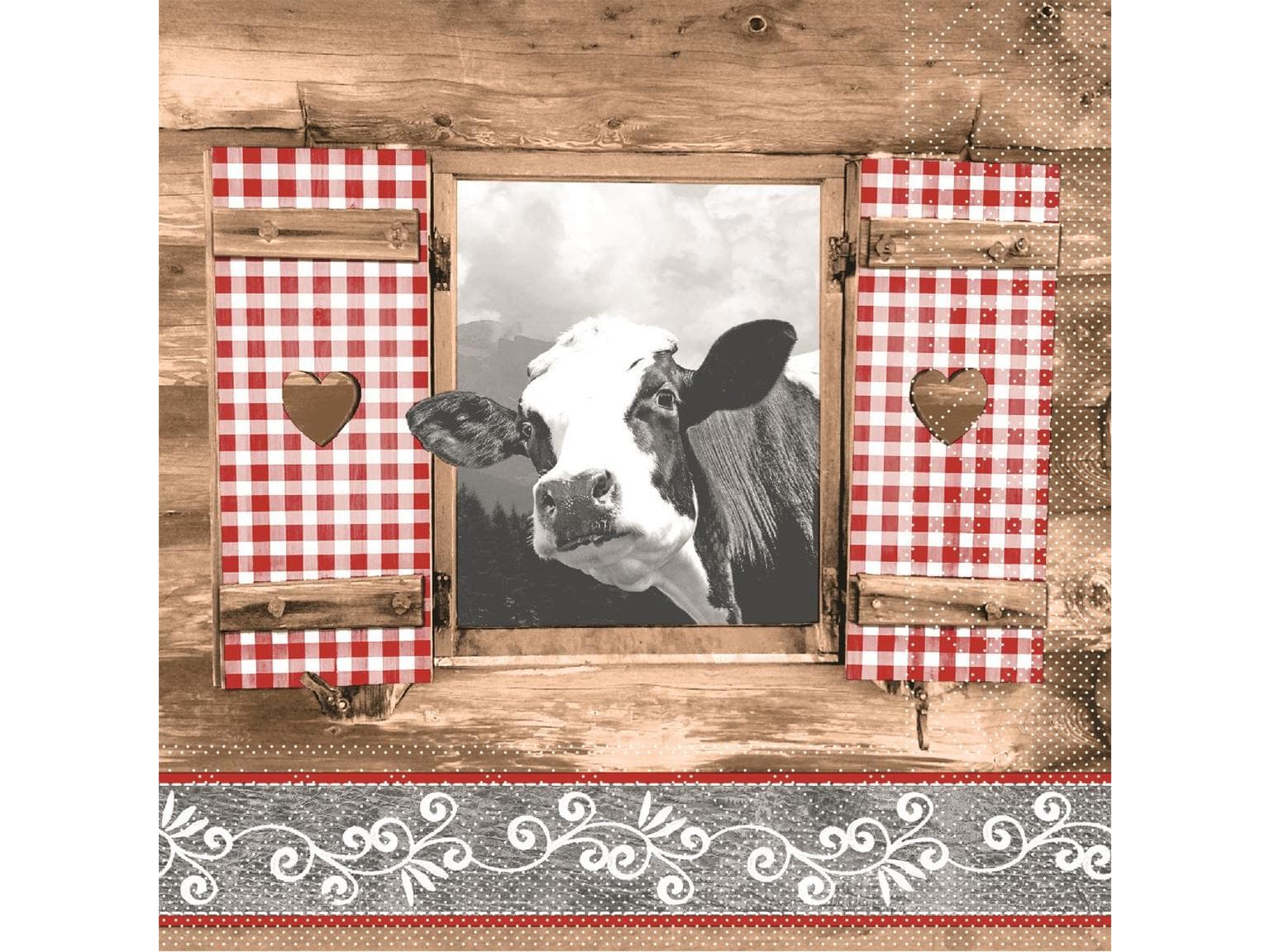 Tovaglioli in tessuto a 3 veli, 33 x 33 cm, piegati 1/4, "ALMBVIEW"