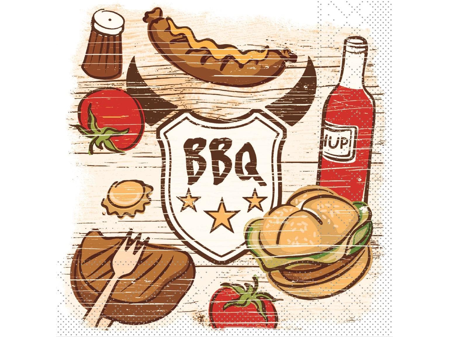 Tovagliolo in carta velina a 3 veli, 33 x 33 cm, piegato a 1/4, "BBQ"