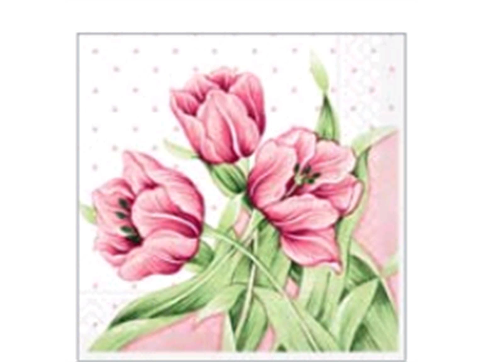 Tovaglioli in tessuto 3 veli, 33 x 33 cm, piegati 1/4, "ELSA" rosa/verde