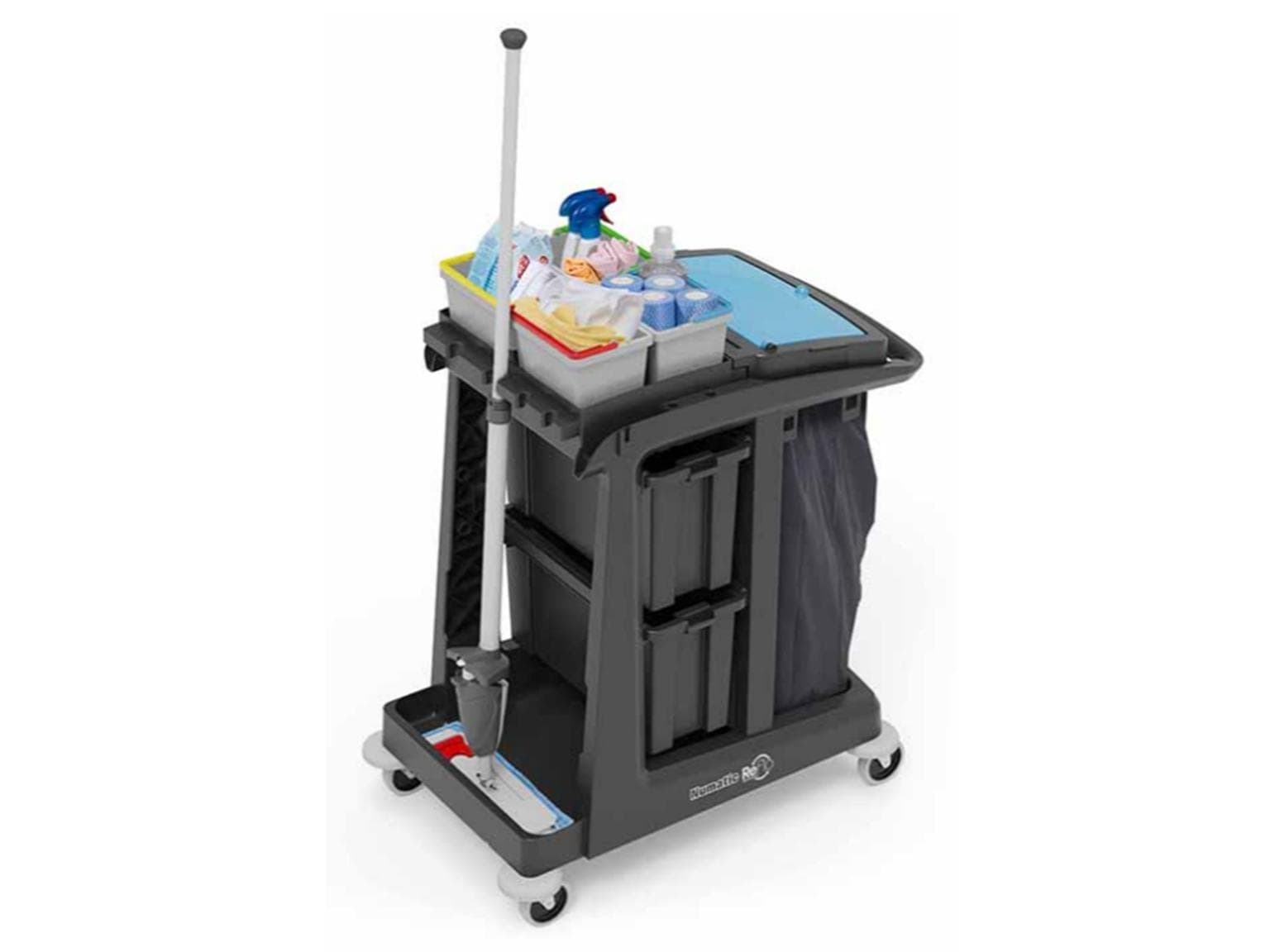 Carrello per la pulizia EcoMatic EM-2 con unità di raccolta da 120 litri, ruote 4x100mm.