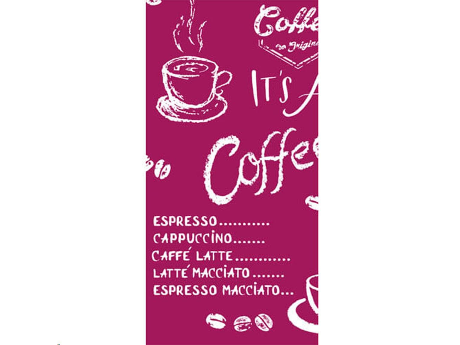 Tovaglioli Airlaid 60 gm2, 33 x 33 cm piegati 1/8, Coffee time (bordeaux)