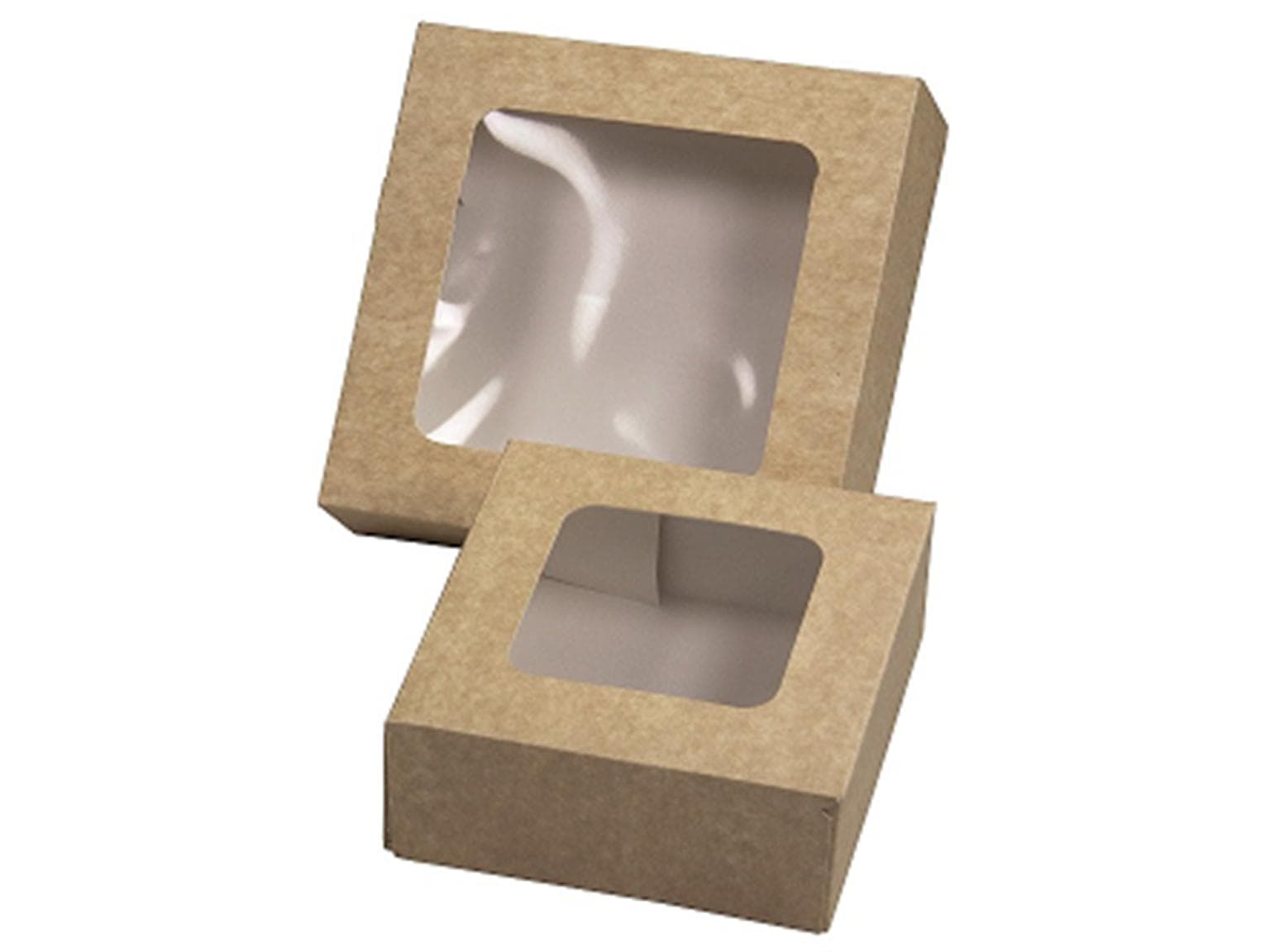 Scatola per snack/torte con finestra, 10,5 x 10,5 x 5 cm, in marrone