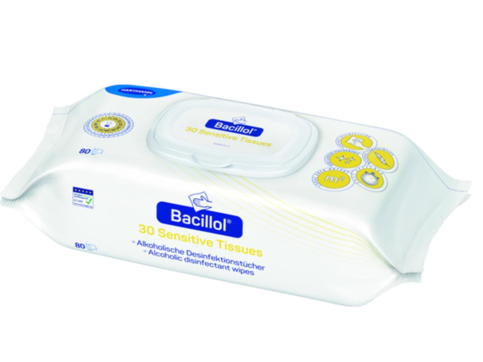 Bacillol Sensitive 30 lingettes, Flow Pack, 80 lingettes par paquet, 180 x 200 mm