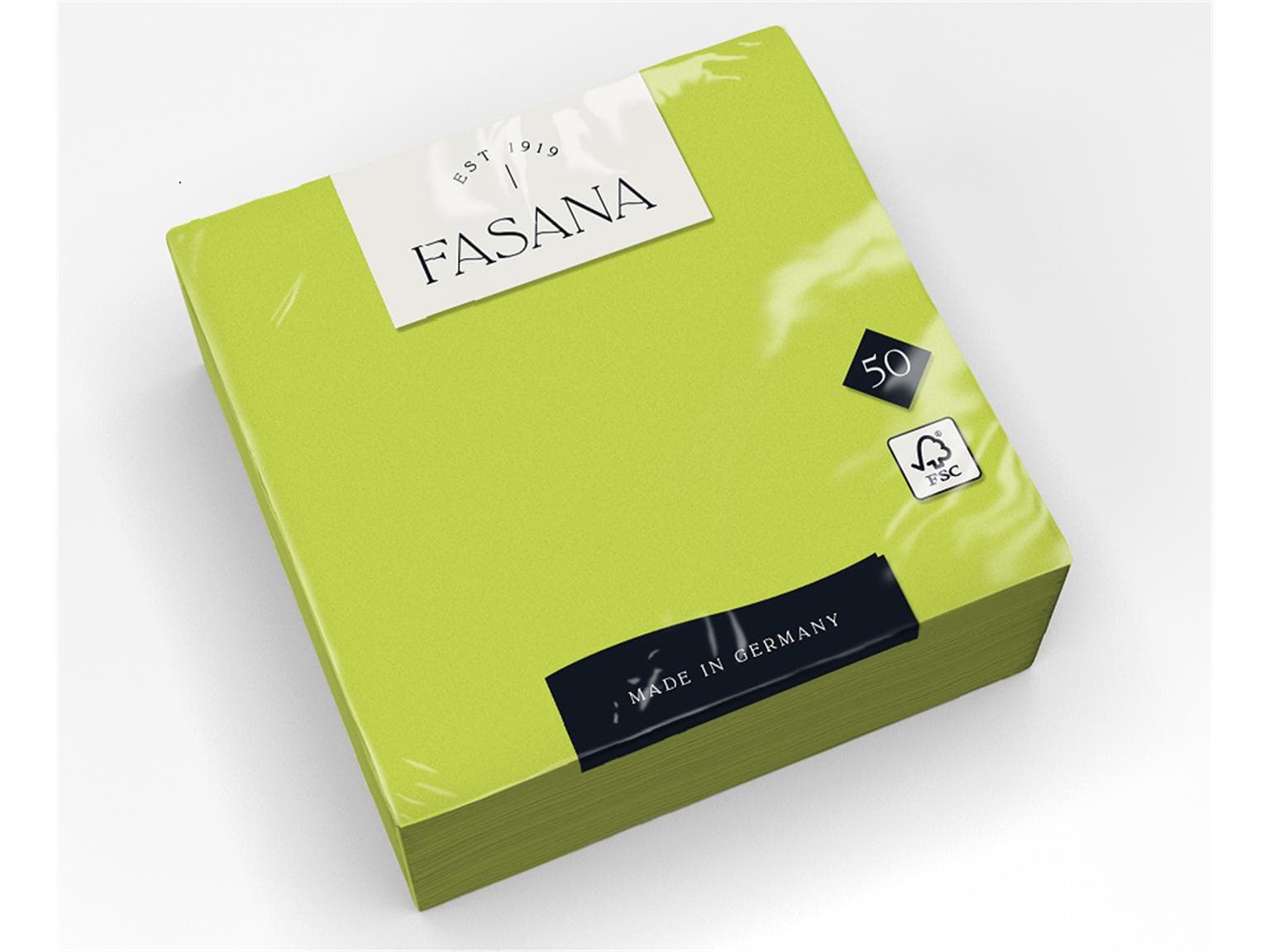Serviettes Fasana 3 plis, 33 x 33 cm, pliées en 4, vert pomme (406)