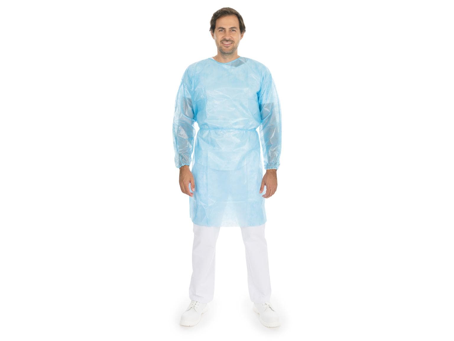 Blouse de protection jetable, polaire PP/PE, 120 cm x 140 cm, bleue, PE intégrale