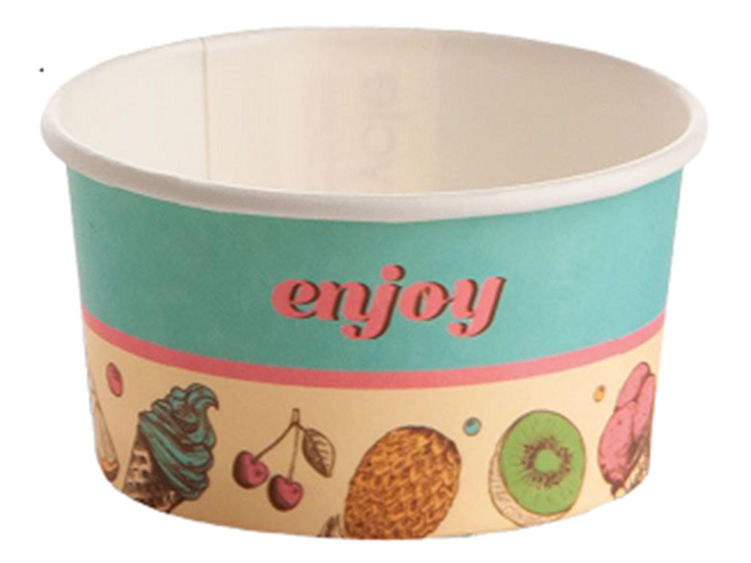 Coupe à glace 90 cc (ø 73 mm, hauteur 40 mm), en carton, impression standard turquoise (enjoy)