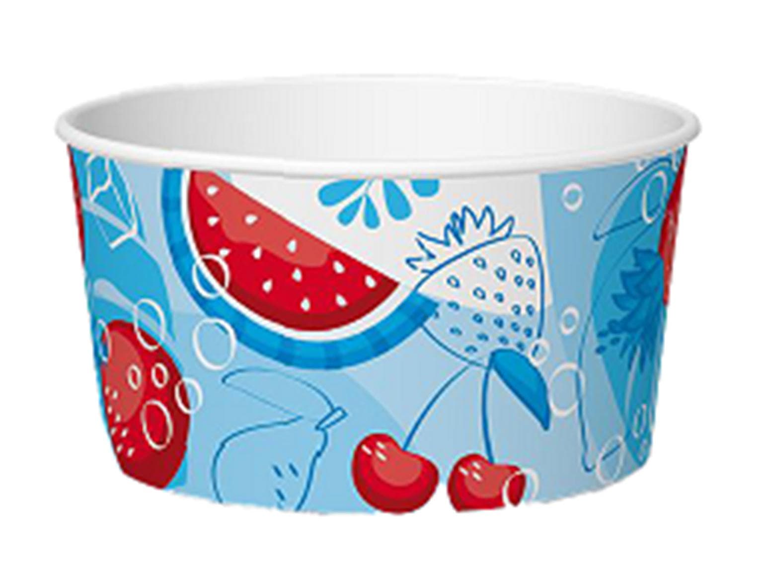 Coupe à glace 170 cc (ø 85 mm, hauteur 45 mm), en carton, avec impression standard bleu/rouge