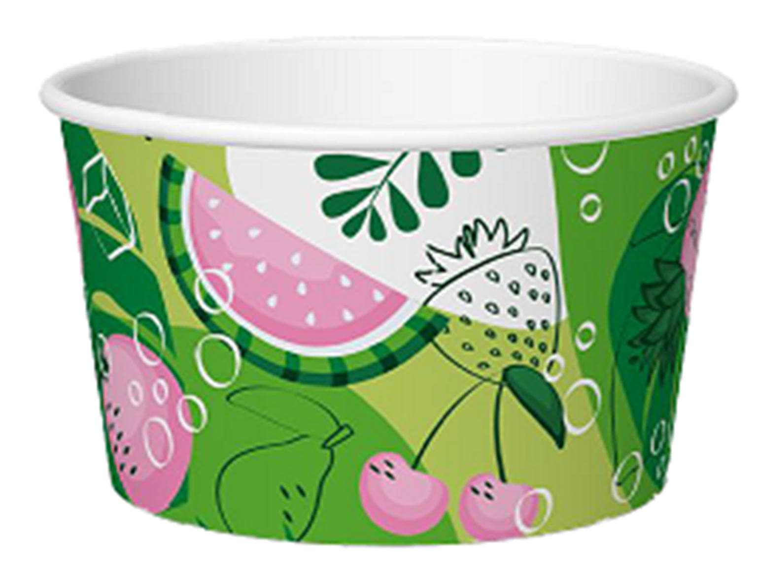 Coupe à glace 250 cc (ø 94 mm, hauteur 55 mm), en carton, avec impression standard vert/rose