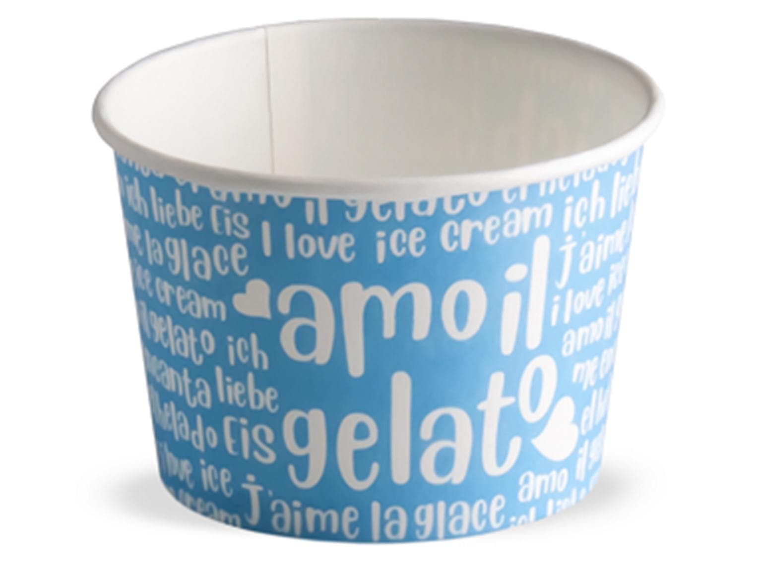 Eisbecher 290 cc (ø 94 mm, Höhe 64 mm), aus Pappe, mit Standarddruck hellblau