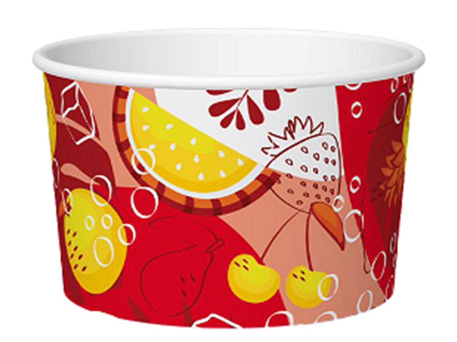 Coupe à glace 370 cc (ø 103 mm, hauteur 64 mm), en carton, avec impression standard rouge/jaune