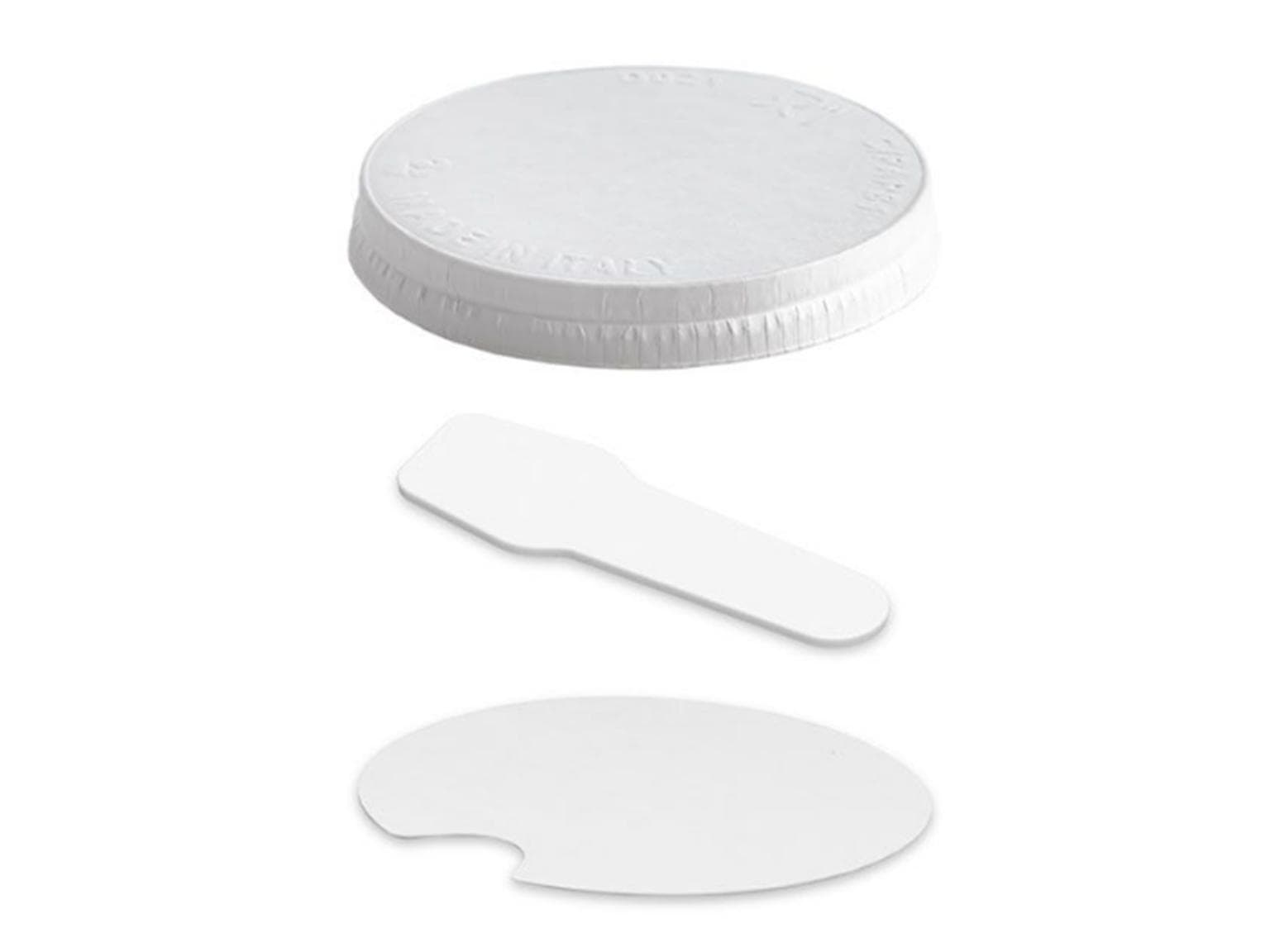 Couvercle plat en carton blanc, ø 73 mm, adapté aux pots à glace 90 cc + 120 cc,
