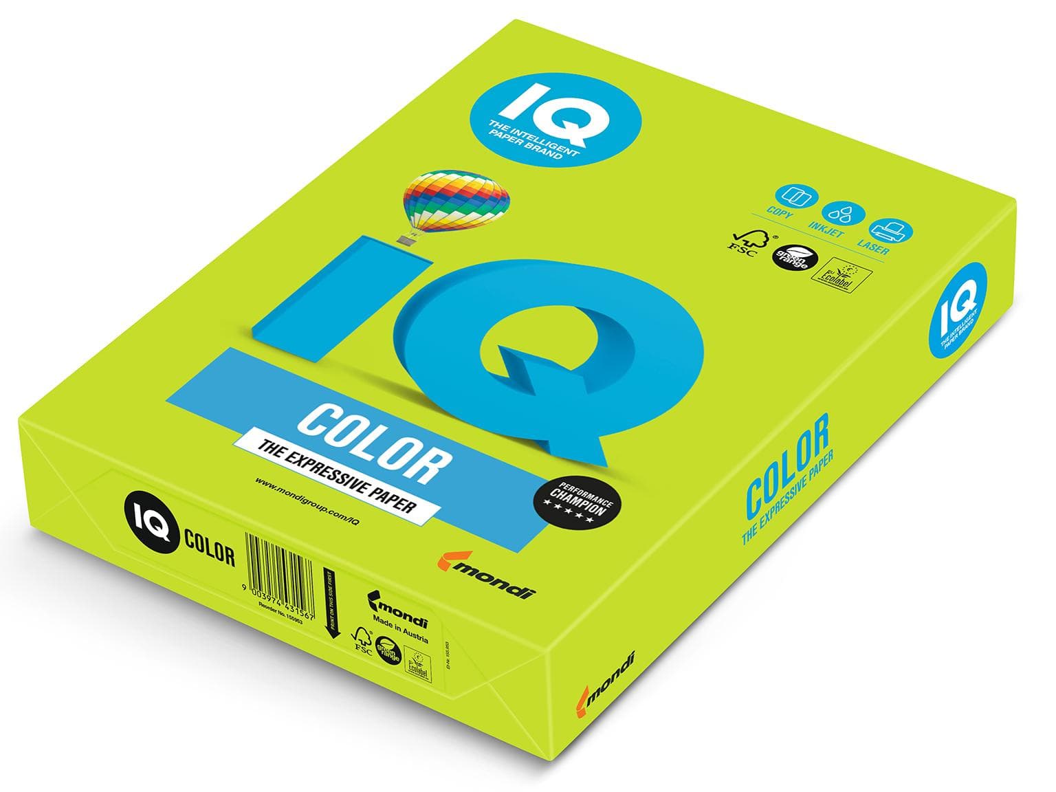 Carta per fotocopie IQ Color Intensive, A3, 80 g/m², verde lime, certificata FSC