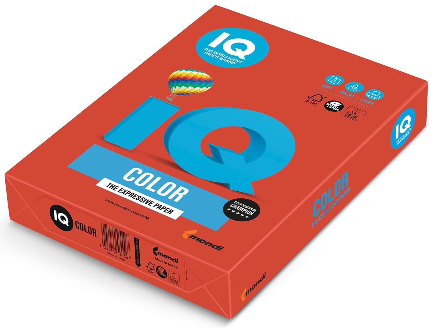 Kopierpapier IQ Color Intensiv, A4, 80 gm2, korallenrot, FSC-zertifiziert