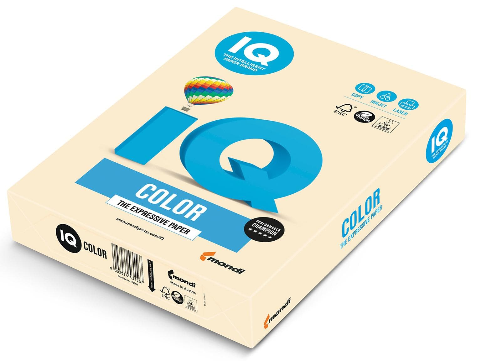 Kopierpapier IQ Color Pastell, A4, 80 gm2, crème, FSC-zertifiziert