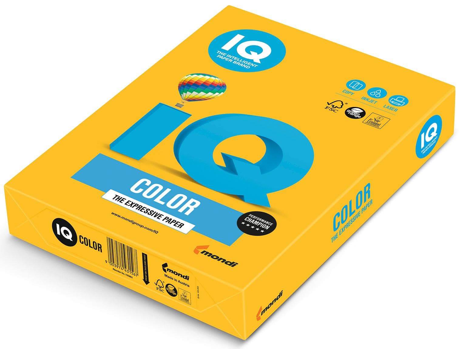 Kopierpapier IQ Color Intensivgelb, A4, 80 gm2, sonnengelb, FSC-zertifiziert