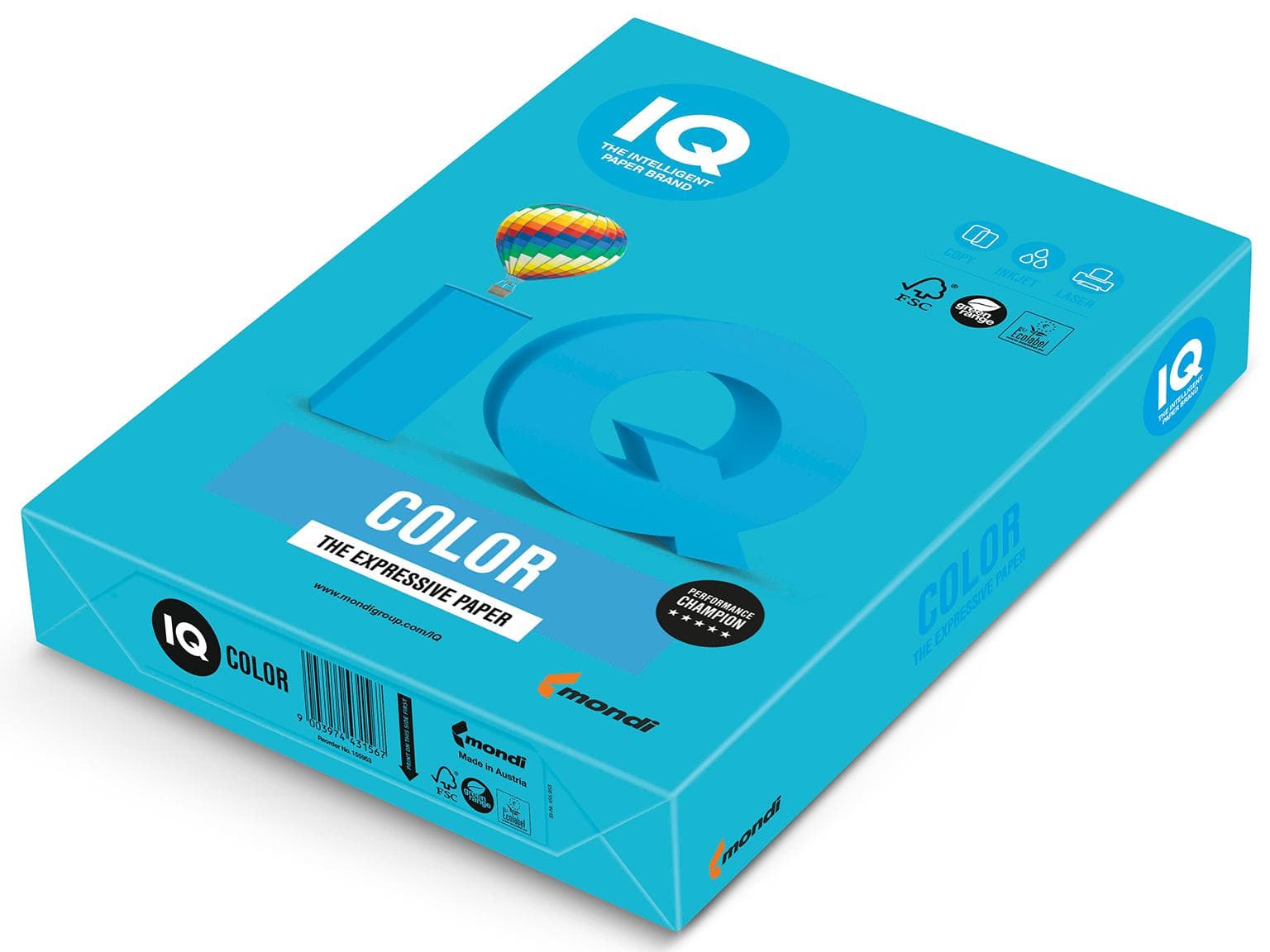 Kopierpapier IQ Color Intensiv, A4, 80 gm2, wasserblau, FSC-zertifziert