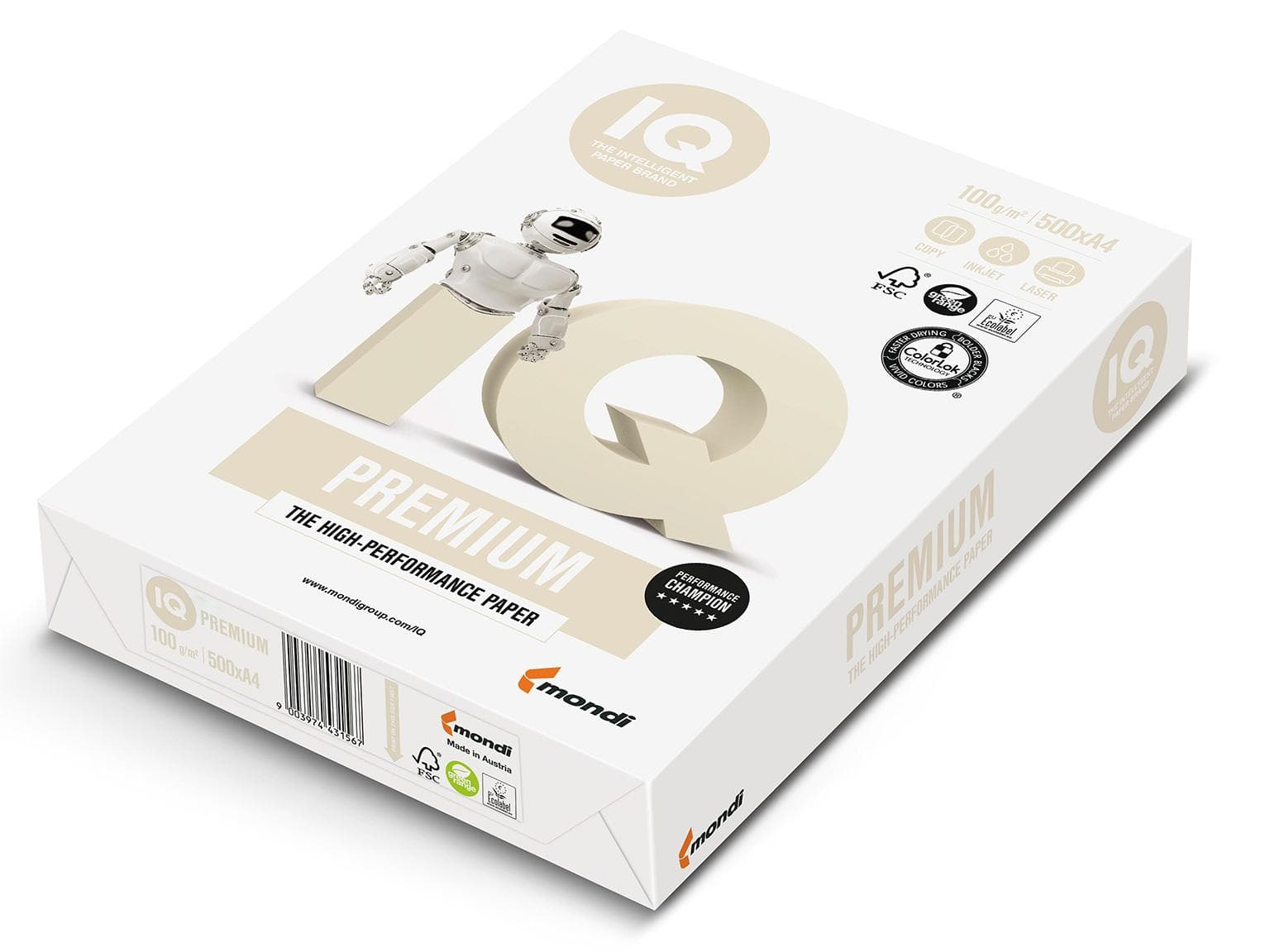 Carta per fotocopie IQ Premium, A5, 80 g/m² bianca, certificata FSC