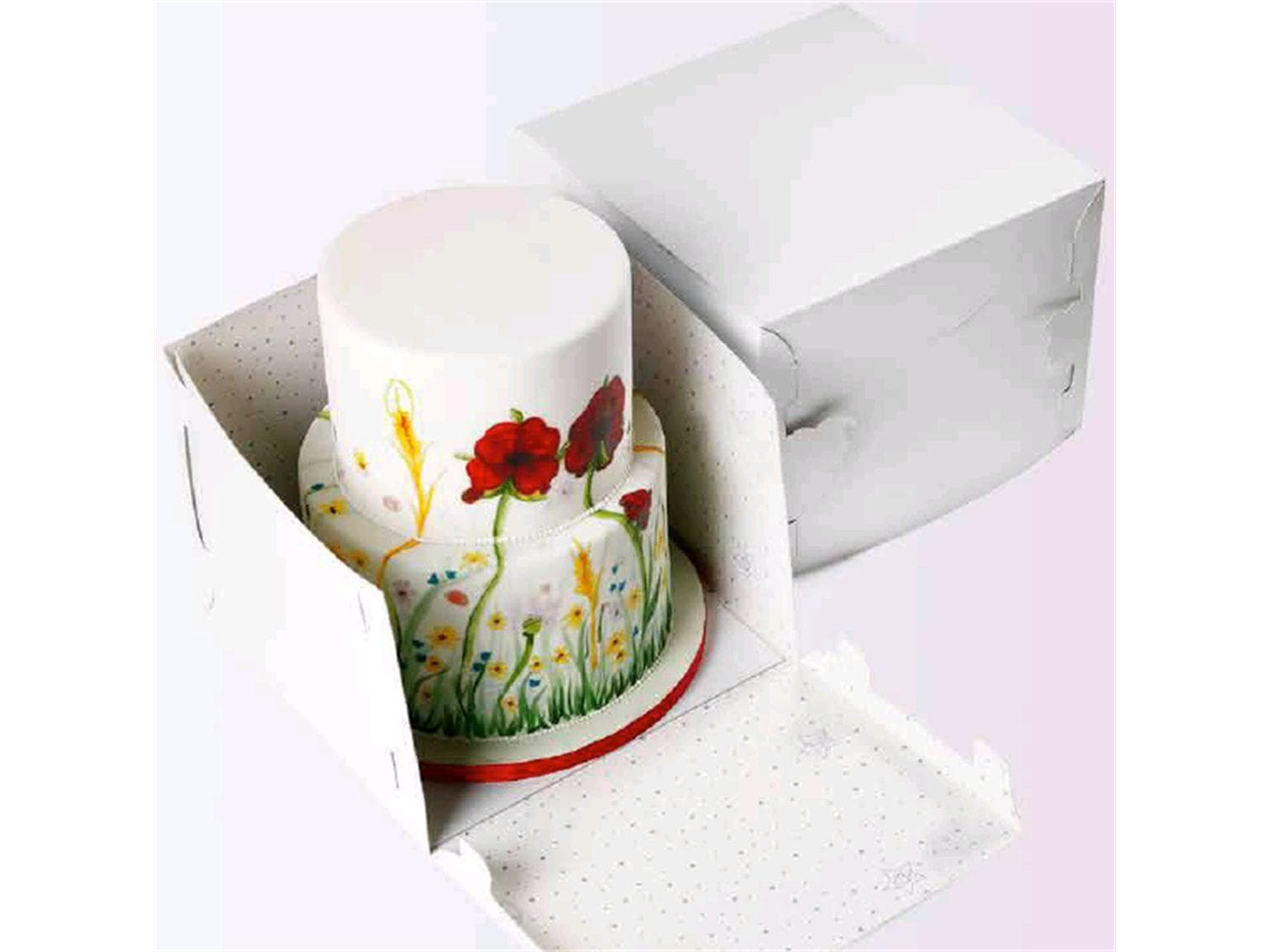 Boîte à gâteaux 31 x 31 x 24-43 cm blanche, non imprimée, hauteur réglable