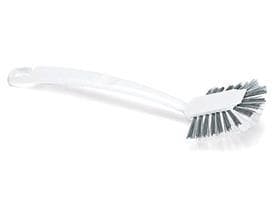 Brosse à vaisselle et à verre, grise et congelée, en plastique, carrée avec grattoir, latérale