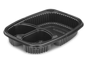 Menuschale 3-teilig, aus PP schwarz, 255 x 190 x 45 mm / Inhalt