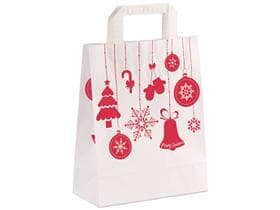 Sacchetti di carta Kraft bianchi 70 gm2, "Decorazioni natalizie" 220 x 105 x 280 mm,