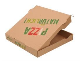 Pizzakarton 20 x 20 x 4 cm, E-Welle braun (aussen), Kraftpapier (innen)
