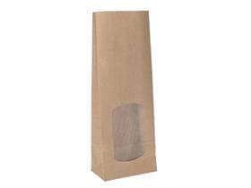 Sachet à fond plat en papier kraft brun, à nervures serrées, 90 + 50 x 205 mm, 200 g,