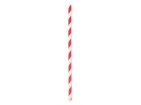Pailles en papier droites, ø 6 mm, longueur 197 mm, couleur rayée rouge/blanc,
