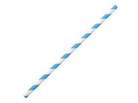 Pailles en papier droites, ø 6 mm, longueur 195 mm, couleur bleu/blanc