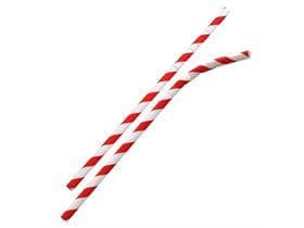 Pailles en papier courbées, ø 6 mm, longueur 197 mm, couleur rouge/blanc