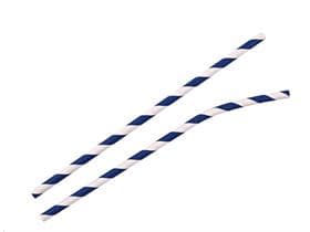 Pailles en papier courbées, ø 6 mm, longueur 197 mm, couleur bleu foncé/blanc