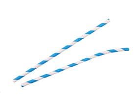 Pailles en papier courbées, ø 6 mm, longueur 195 mm, couleur bleu clair/blanc