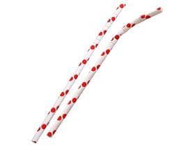 Pailles en papier courbées, ø 6 mm, longueur 195 mm, couleur rouge/blanc