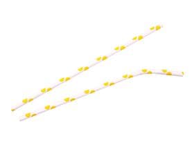 Pailles en papier courbées, ø 6 mm, longueur 197 mm, couleur jaune/blanc