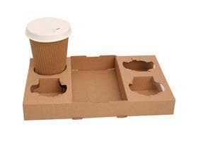 Plateau pour aliments et tasses pour 4 tasses, en carton brun, certifié FSC®,