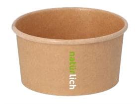 Coppetta gelato rotonda in carta kraft marrone, 170 ml, ø 96 mm, altezza 49 mm,