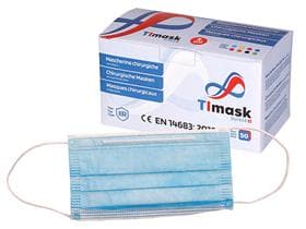 Masques faciaux 3 plis bleu clair, type IIR, polaire PP, bandes élastiques blanches,
