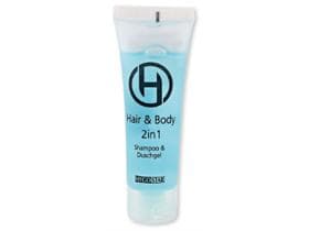 Shampoo und Duschgel Hygostar, 2in1, Tube 30 ml, blau, Klappverschluss