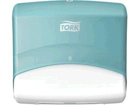 Distributore singolo di fazzoletti Tork Performance, turchese+bianco, H394 x L427 x P206 mm,