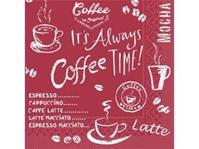 Tovaglioli in carta velina, 3 veli, 24 x 24 cm, piegati in 1/4, Coffee Time (bordeaux)