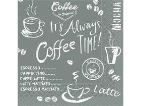 Tovaglioli in carta velina, 3 veli, 24 x 24 cm, piegati in 1/4, Coffee Time (antracite)