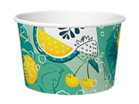 Pot à glace 80 cc (ø 64 mm, hauteur 40 mm), en carton, avec impression standard vert/jaune