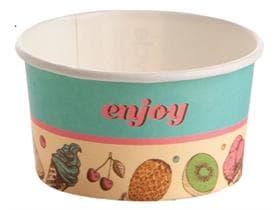 Coupe à glace 90 cc (ø 73 mm, hauteur 40 mm), en carton, impression standard turquoise (enjoy)