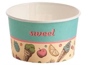 Coupe à glace 190 cc (ø 85 mm, hauteur 50 mm), en carton, impression standard turquoise (sucré)