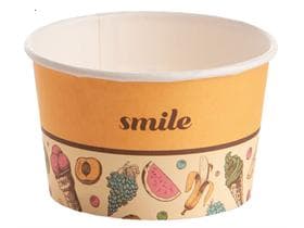 Coupe à glace 250 cc (ø 94 mm, hauteur 55 mm), en carton, impression standard orange (sourire)