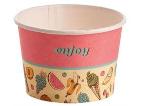 Coupe à glace 290 cc (ø 94 mm, hauteur 64 mm), en carton, impression standard framboise (enjoy)