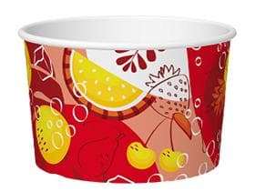 Coupe à glace 370 cc (ø 103 mm, hauteur 64 mm), en carton, avec impression standard rouge/jaune