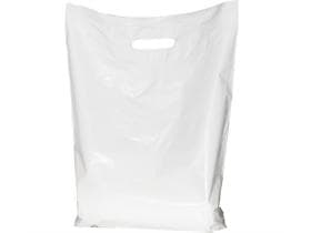 Sacchetti con foro per maniglia DKT, LDPE 50 my bianco, 450 x 500 x 100 mm, non stampati
